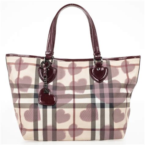 burberry heart tote|Burberry check and leather bag.